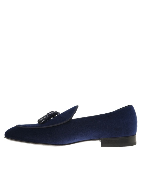 Salvatore Ferragamo Donovan Tassel Loafers Oxford Blue Velvet Fabric Size 9 New main image 5